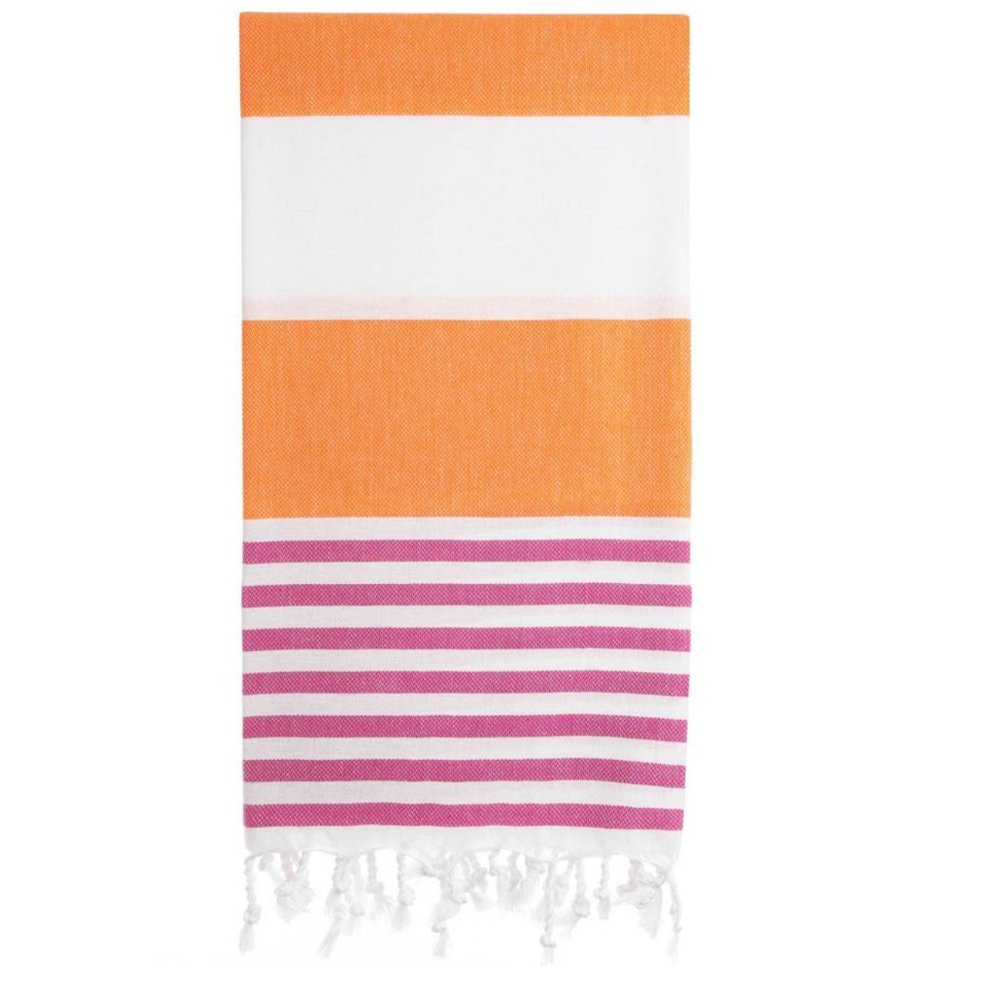 4 Orange Pink Striped Beach Bath Towels - 100% Turkish Cotton